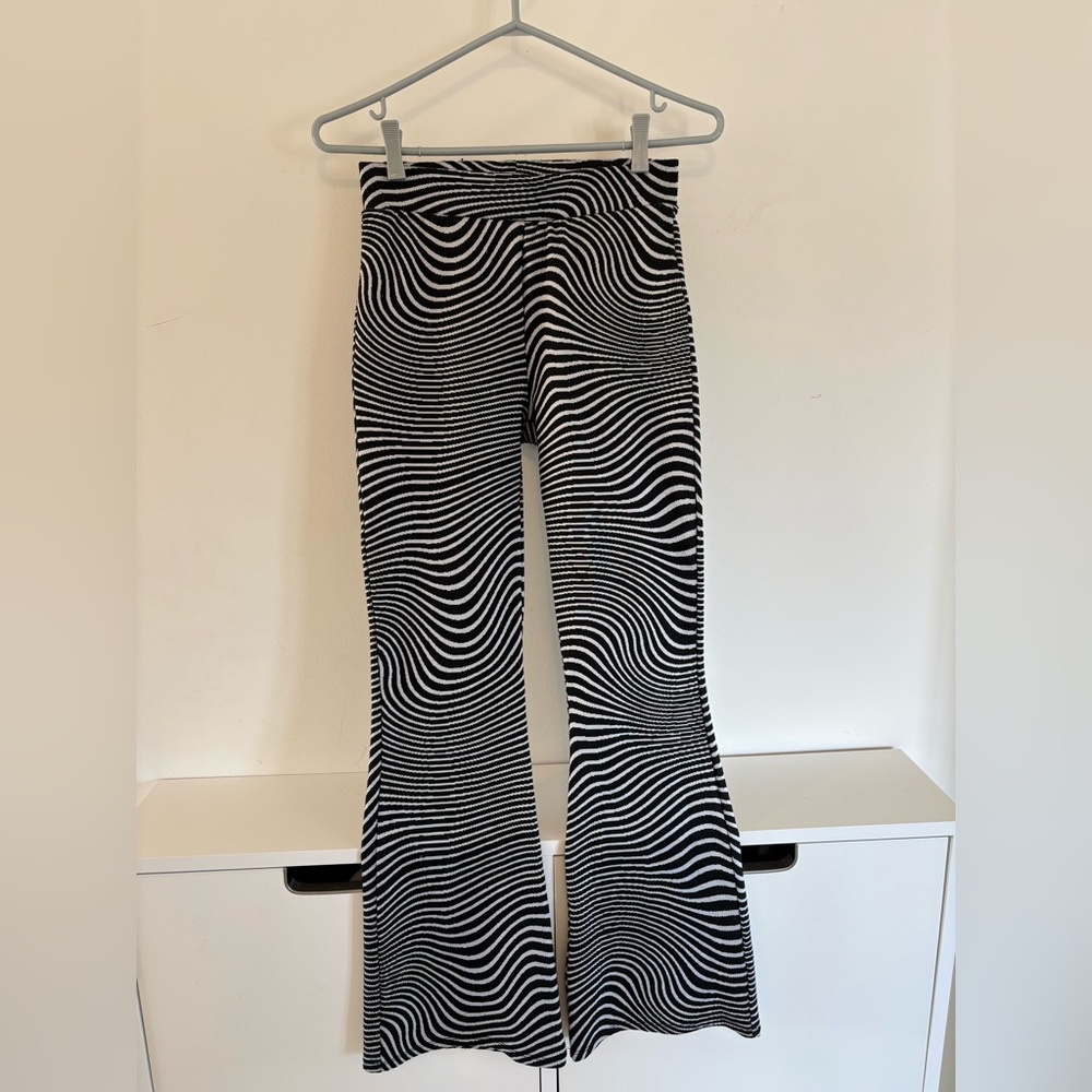 Black and White Flare Pants with Optical Illusion Design